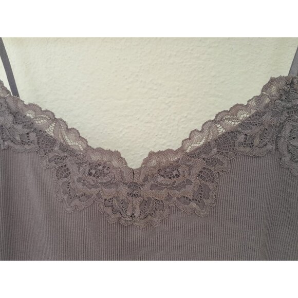 Apostrophe Y2K Lace Balletcore Stretch Knit Size Large Petite Cami Mocha Brown - Picture 2 of 7